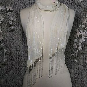 90s VTG Scarf w/ Sequins & Bead Fringe